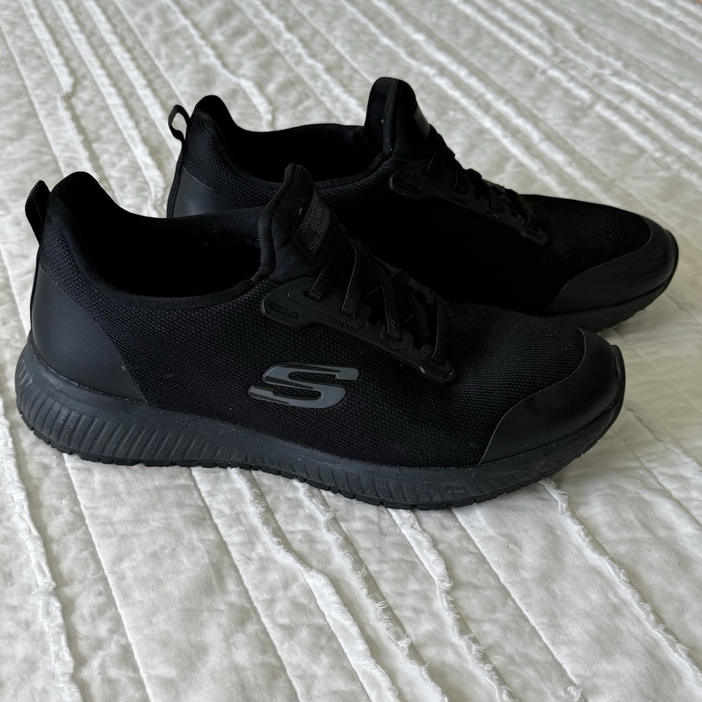 Skechers Work Squad Black Shoes 8 Slip Resistant Memory Foam Sneakers Woman